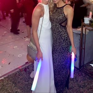 Floor length black and gold gown- side slit